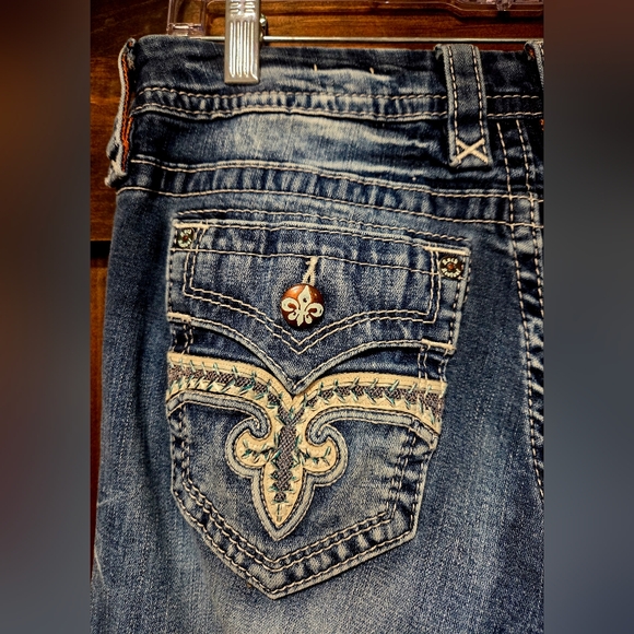 Rock Revival Distressed Blue Flare Jeans - Picture 8 of 13